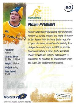 2003 Kryptyx The Defenders Australian Rugby Union #80 Adam Freier Back
